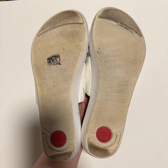 FitFlop Delta Leather Slide Sandals Jewel Beaded Double Strap Coastal Boho Sz 10 - Picture 4 of 7